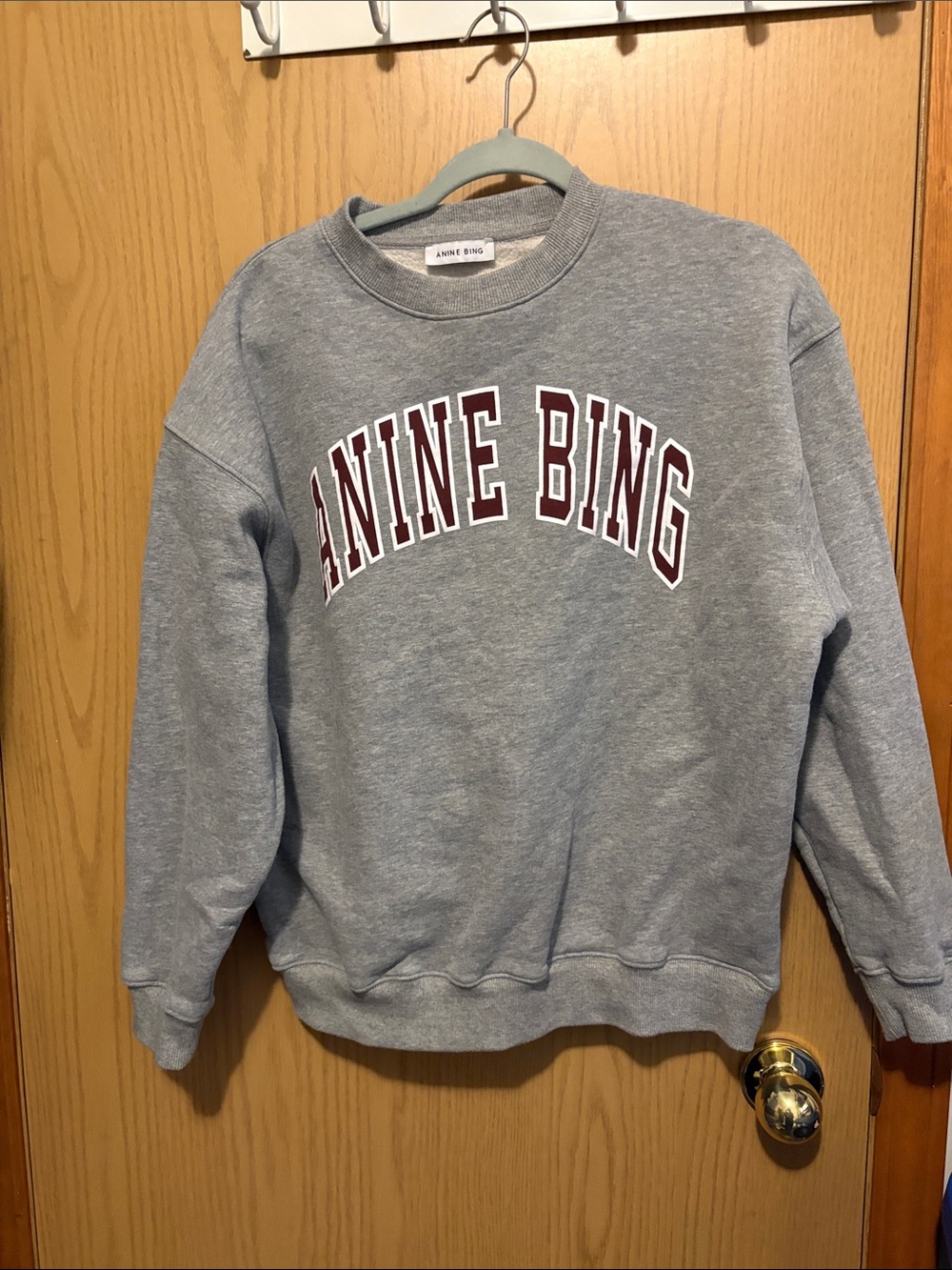 Anine Bing Grey Crewneck Sweatshirt with Burgundy Logo